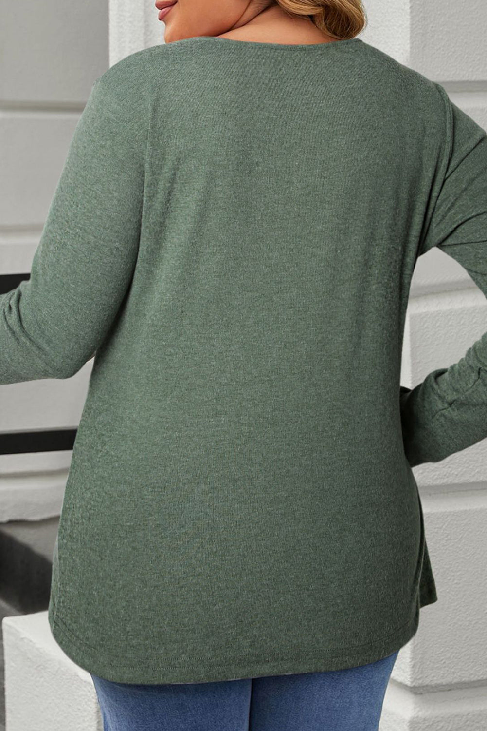 Mist Green Plus Size Snap Button Henley Top