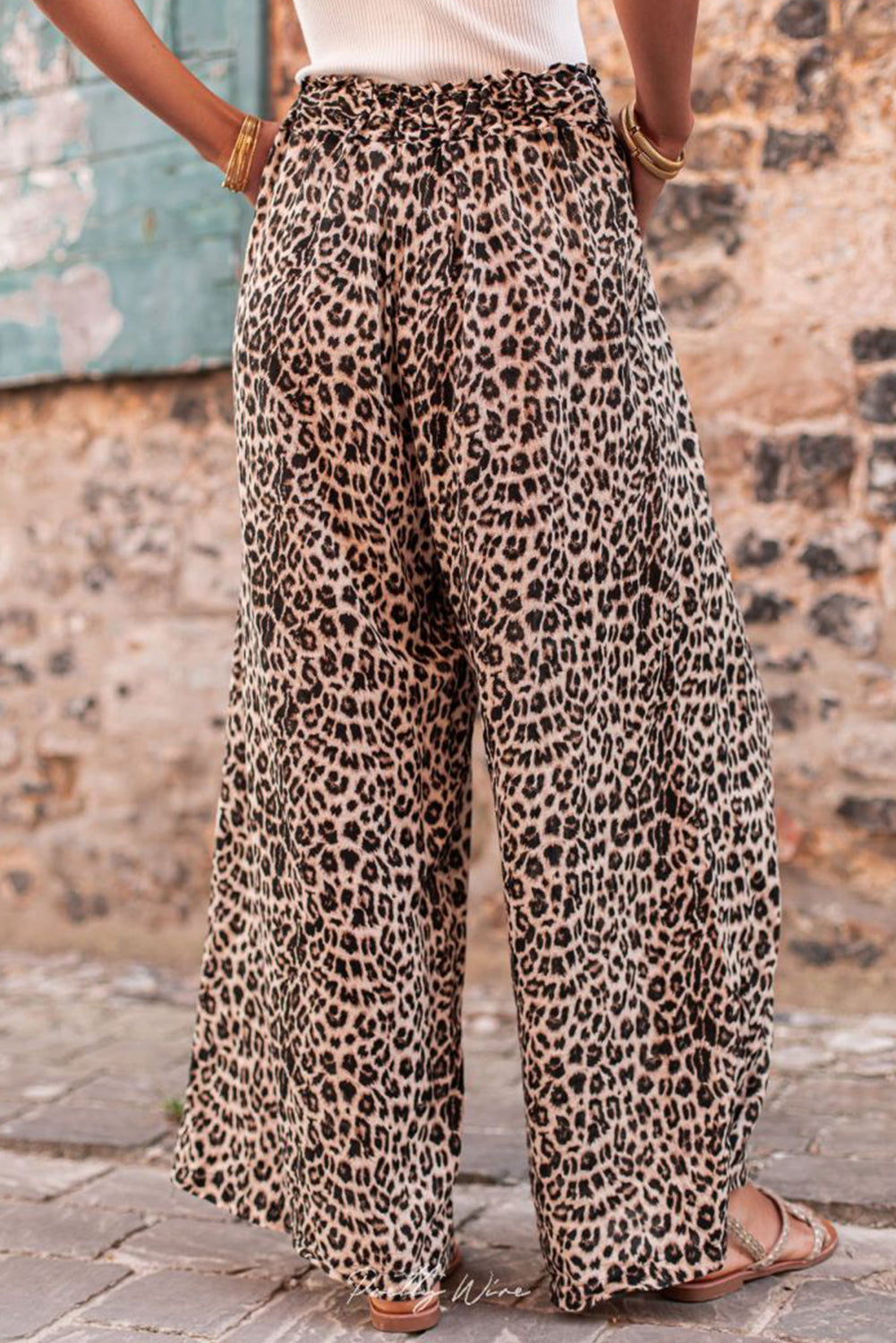 Desert Palm Boho Leopard Wide Leg Pants