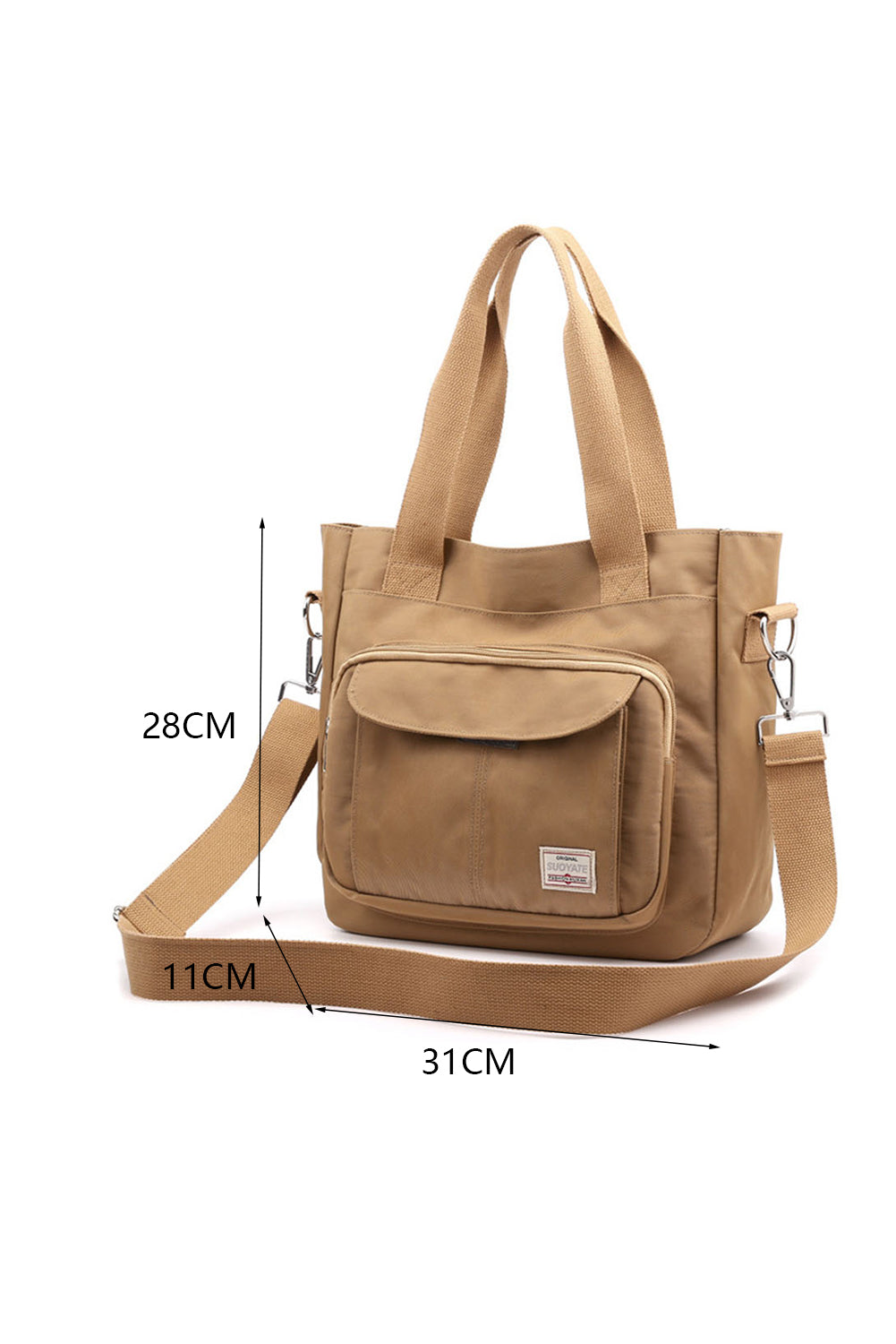 Light Beige Multi Pockets Zipped Large Canvas Shoulder Bag