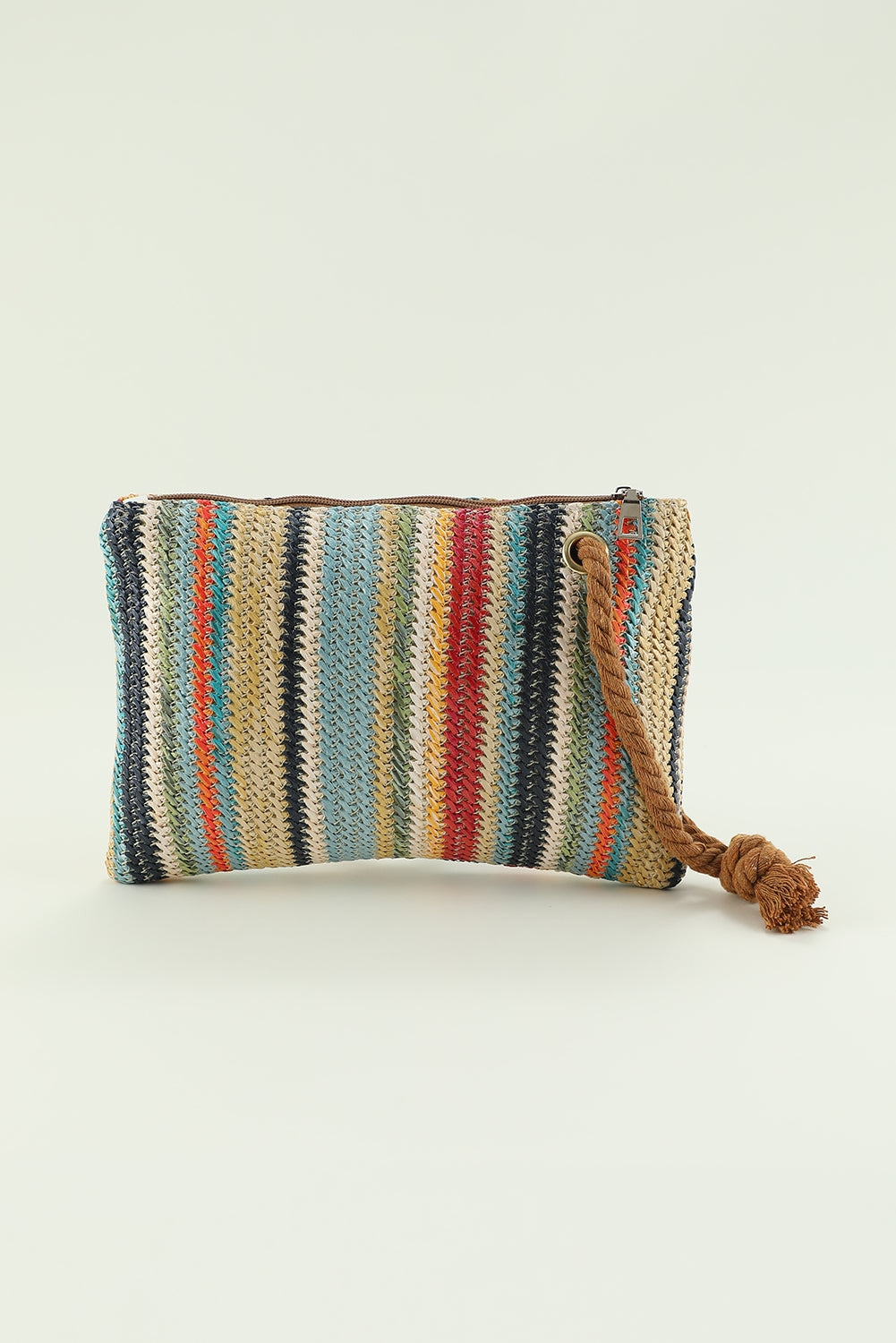 Multicolor Colorblock Zipper Woven Straw Bag