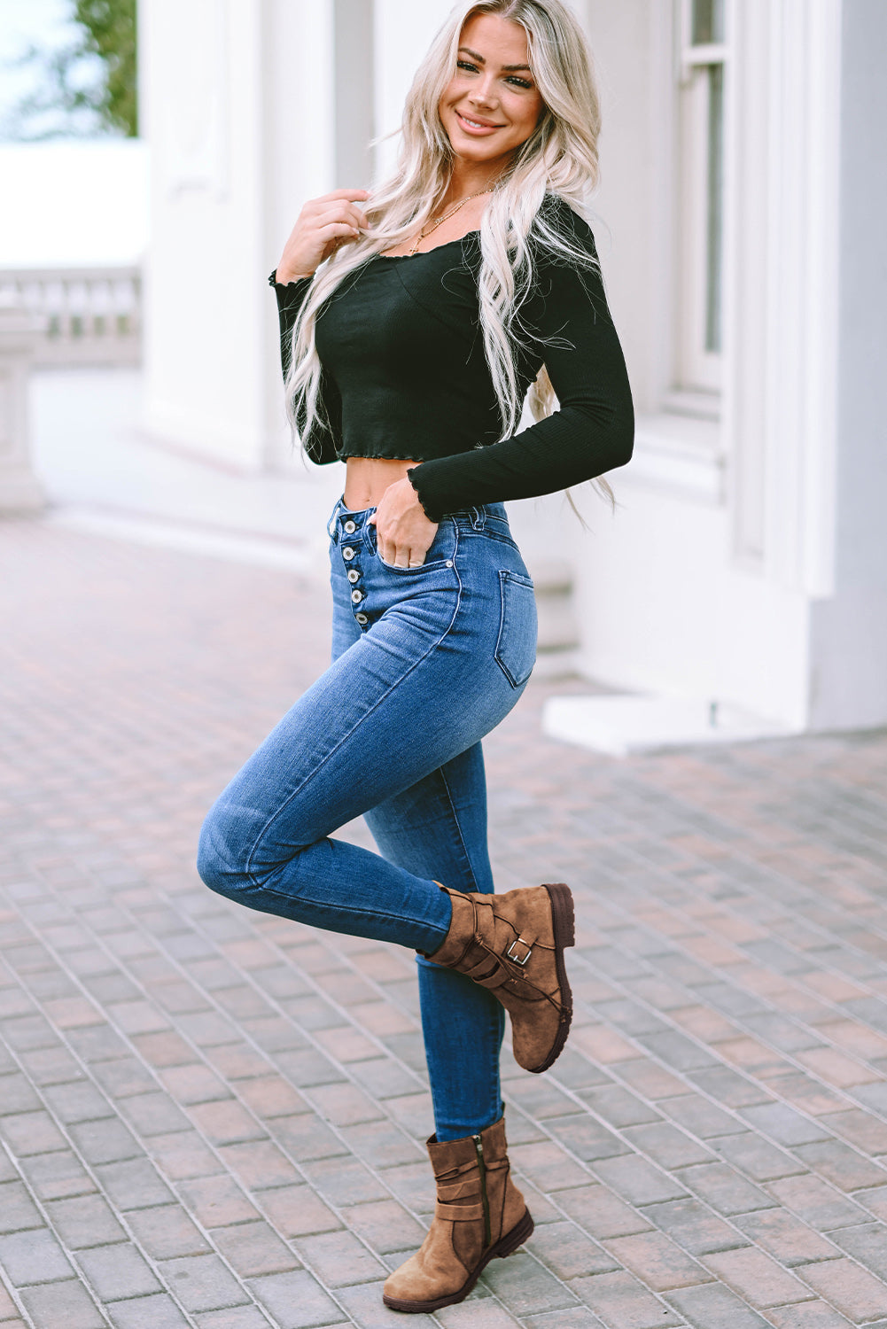 Brown Faux Suede Zip Up Buckle Straps Ankle Boots