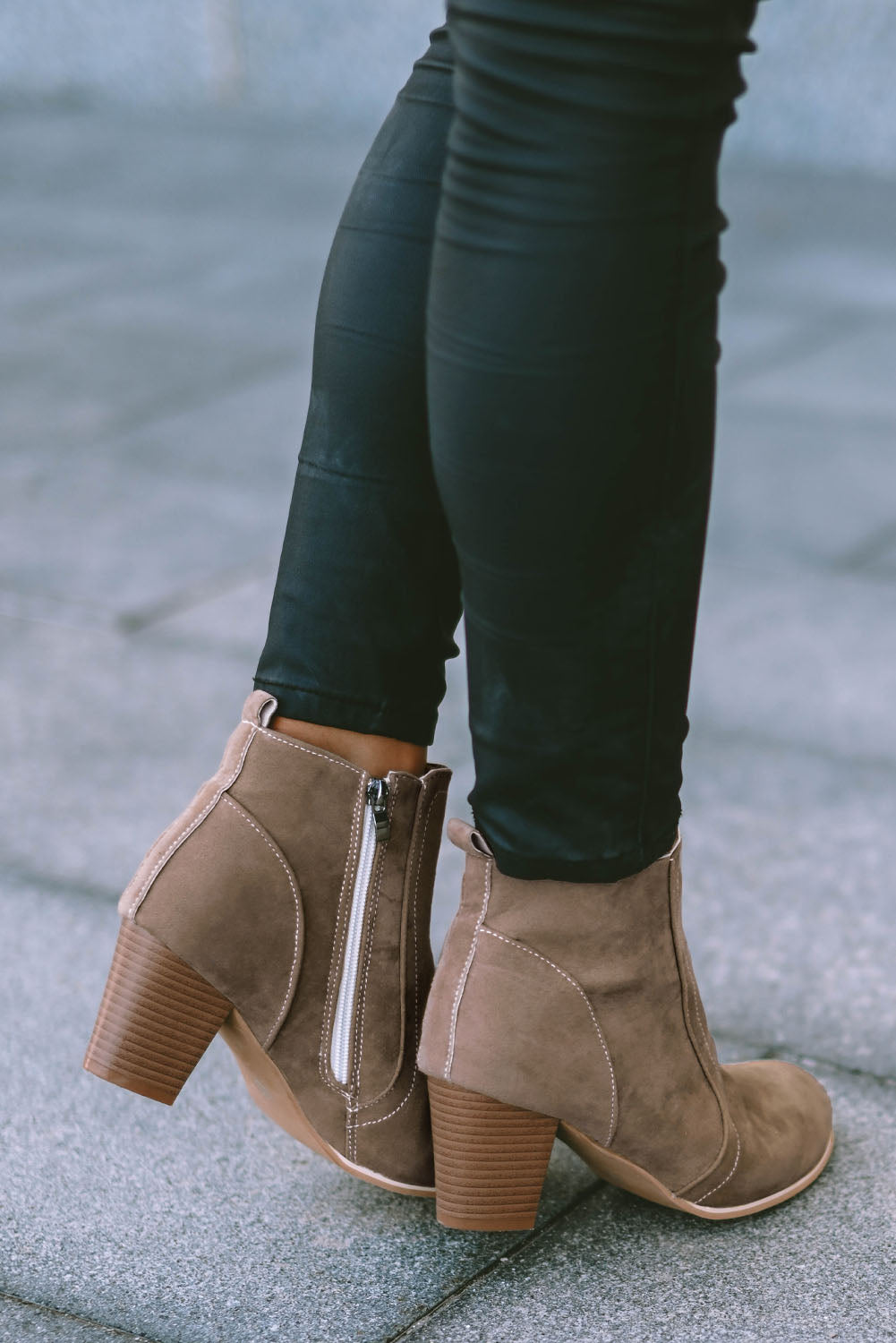 Beige Faux Suede Size Zip Heeled Booties