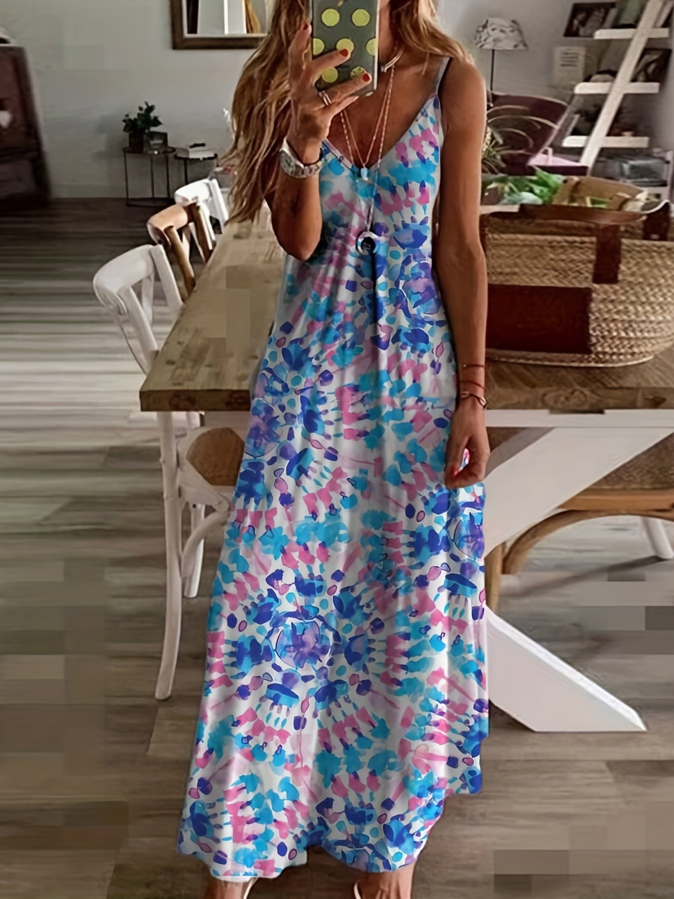 Plus Size Geometric Print Cami Maxi Dress