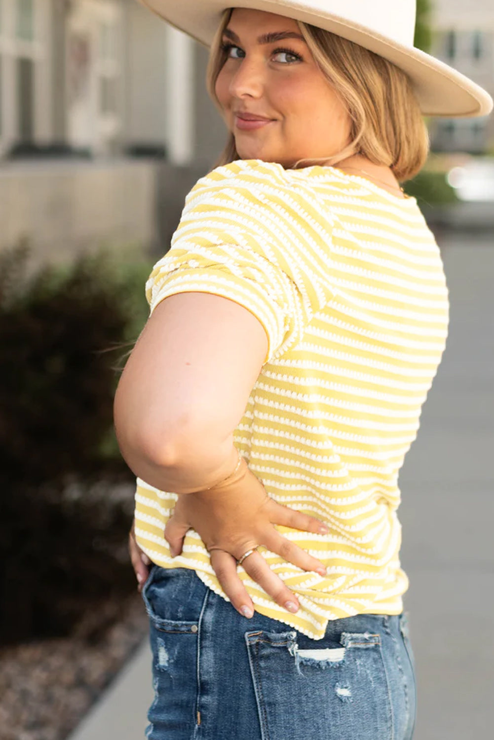 Yellow Stripe Short Puff Sleeve