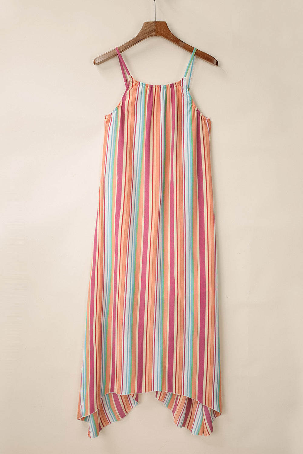 Bohemian Striped Colorblock Spaghetti Strap Sleeveless Maxi Dress