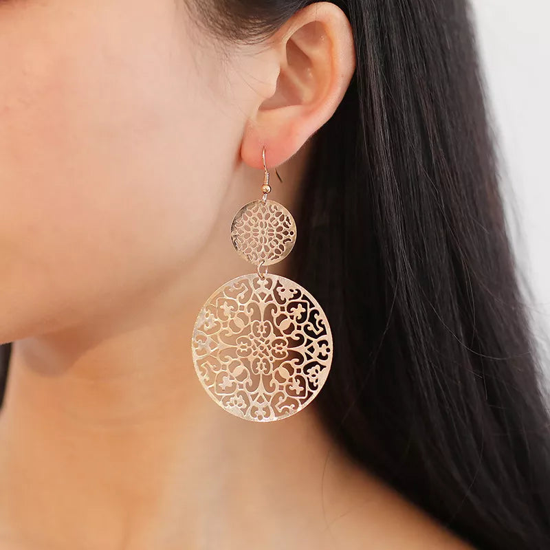 GEOMETRIC ROUND VINTAGE HOLLOW EARRINGS