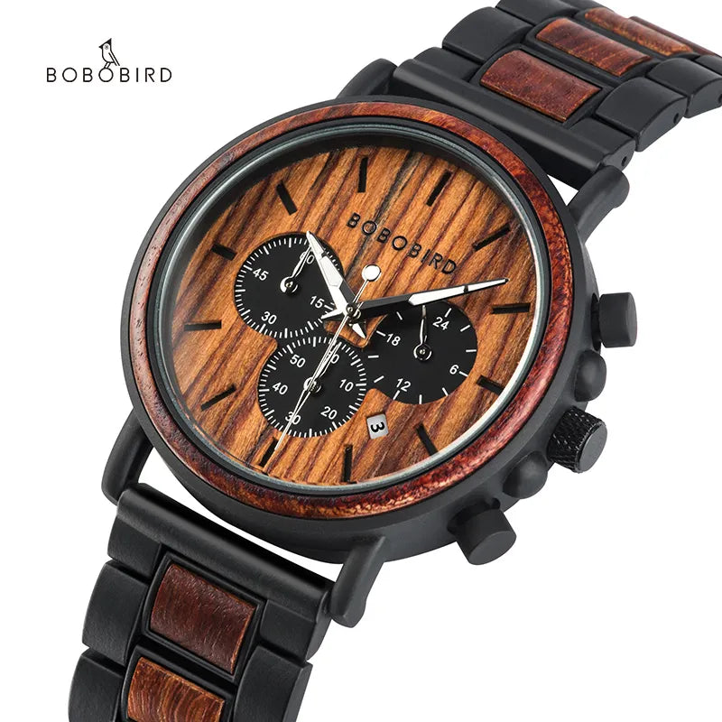 BOBO BIRD Wooden Men Watches Relogio Masculino Top Brand Luxury Stylish Chronograph Military Watch Great Gift for Man OEM