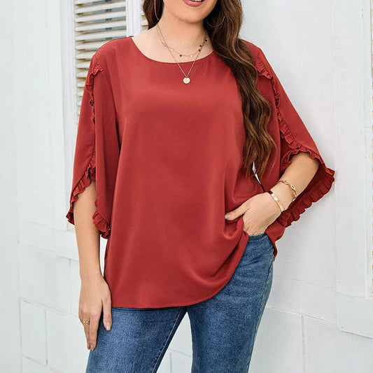 PLUS SIZE WOMEN RUFFLED SHIRT